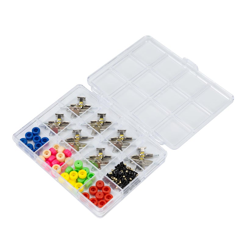 DisplayMore Fingerboard Repair Kit -Includes Box & Tools-Mini 96mm Finger Skateboard Parts Include 14 Brackets 48 Multicolour Wheels 60 Screws 30 Nuts 4 Screwdriver(Trucks-31mm & Box) - Image 5